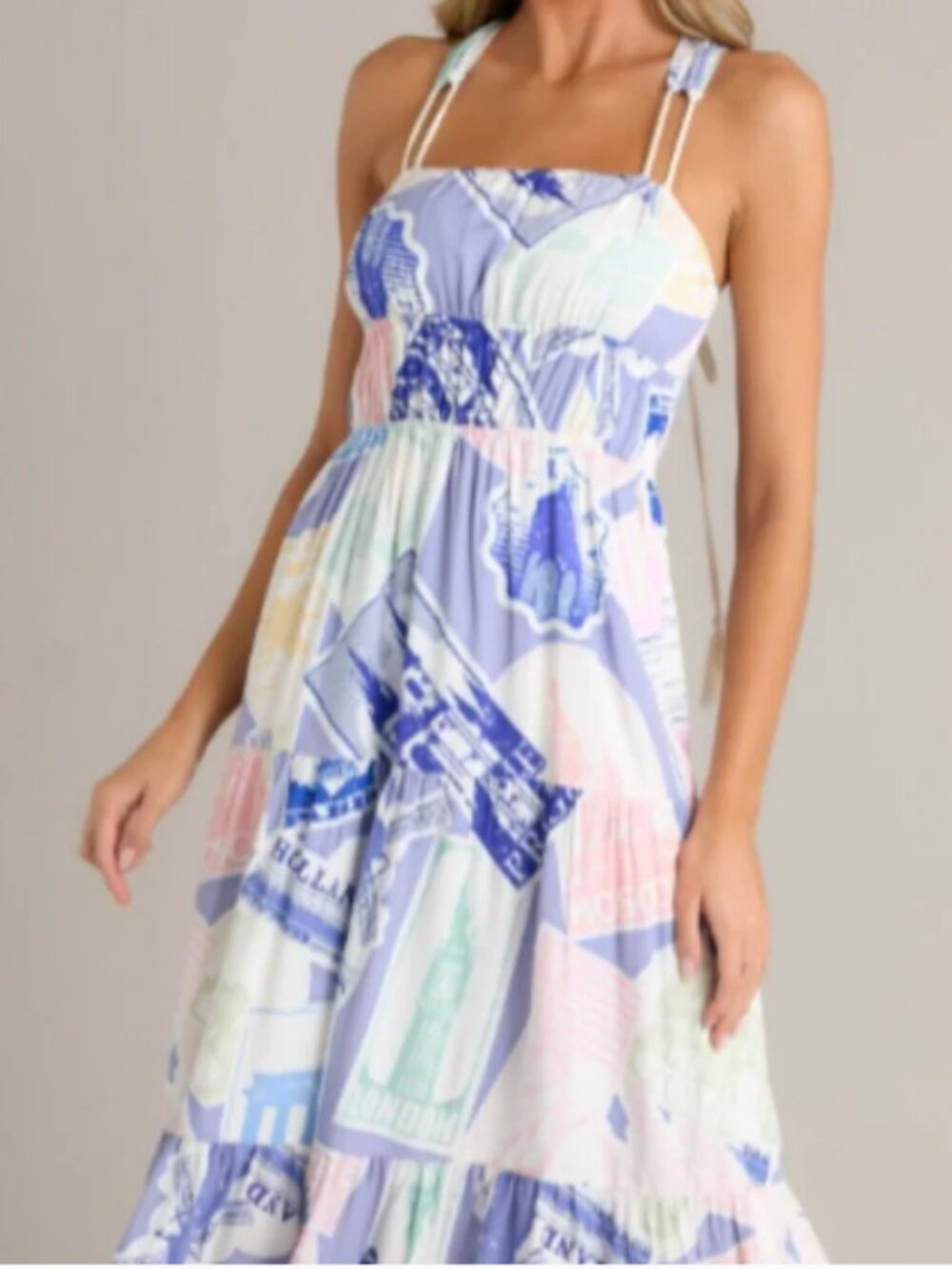 Prosperina Stamp-Print Tiered Maxi — NWT, Small